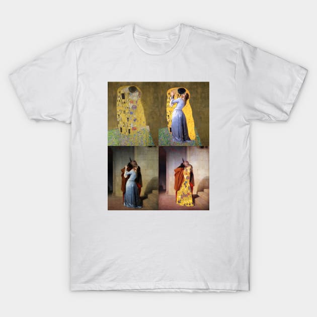Klimt & Hayez kiss pop art T-Shirt by Illusory contours